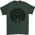 Indian Skull Headdress Biker Motorcycle Mens T-Shirt Cotton Gildan Forest Green