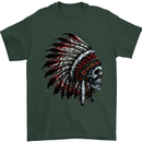Indian Skull Headdress Biker Motorcycle Mens T-Shirt Cotton Gildan Forest Green