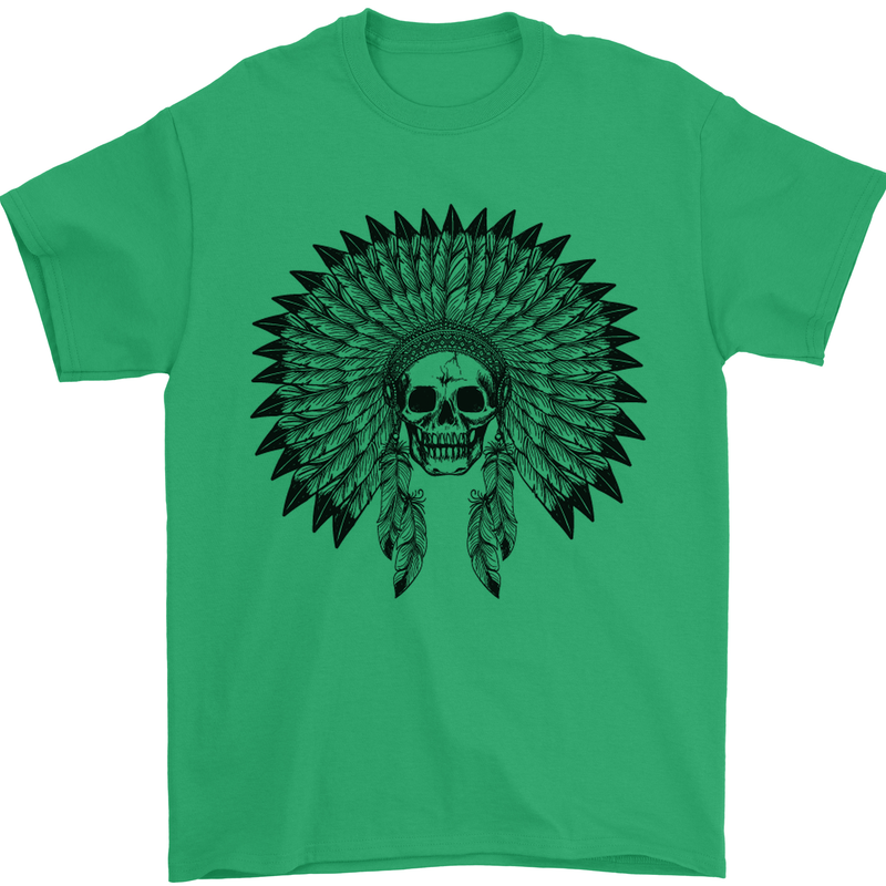 Indian Skull Headdress Biker Motorcycle Mens T-Shirt Cotton Gildan Irish Green