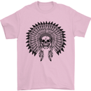 Indian Skull Headdress Biker Motorcycle Mens T-Shirt Cotton Gildan Light Pink
