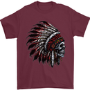 Indian Skull Headdress Biker Motorcycle Mens T-Shirt Cotton Gildan Maroon