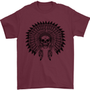 Indian Skull Headdress Biker Motorcycle Mens T-Shirt Cotton Gildan Maroon