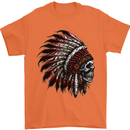 Indian Skull Headdress Biker Motorcycle Mens T-Shirt Cotton Gildan Orange