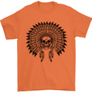 Indian Skull Headdress Biker Motorcycle Mens T-Shirt Cotton Gildan Orange