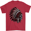 Indian Skull Headdress Biker Motorcycle Mens T-Shirt Cotton Gildan Red