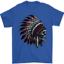 Indian Skull Headdress Biker Motorcycle Mens T-Shirt Cotton Gildan Royal Blue