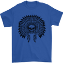 Indian Skull Headdress Biker Motorcycle Mens T-Shirt Cotton Gildan Royal Blue