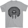Indian Skull Headdress Biker Motorcycle Mens T-Shirt Cotton Gildan Sports Grey