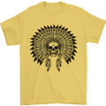 Indian Skull Headdress Biker Motorcycle Mens T-Shirt Cotton Gildan Yellow