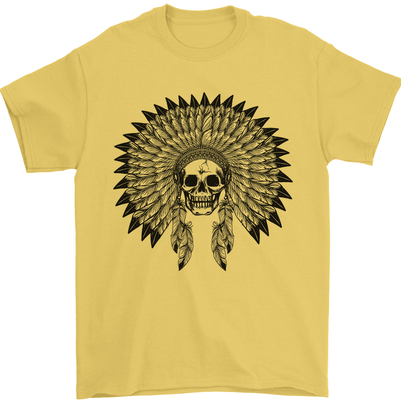 Indian Skull Headdress Biker Motorcycle Mens T-Shirt Cotton Gildan Yellow