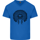 Indian Skull Headdress Biker Motorcycle Mens V-Neck Cotton T-Shirt Royal Blue