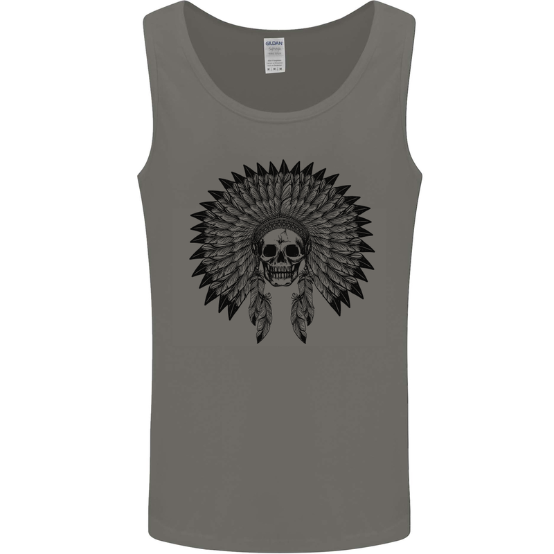 Indian Skull Headdress Biker Motorcycle Mens Vest Tank Top Charcoal