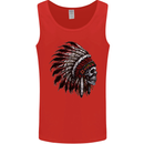 Indian Skull Headdress Biker Motorcycle Mens Vest Tank Top Red