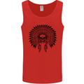 Indian Skull Headdress Biker Motorcycle Mens Vest Tank Top Red