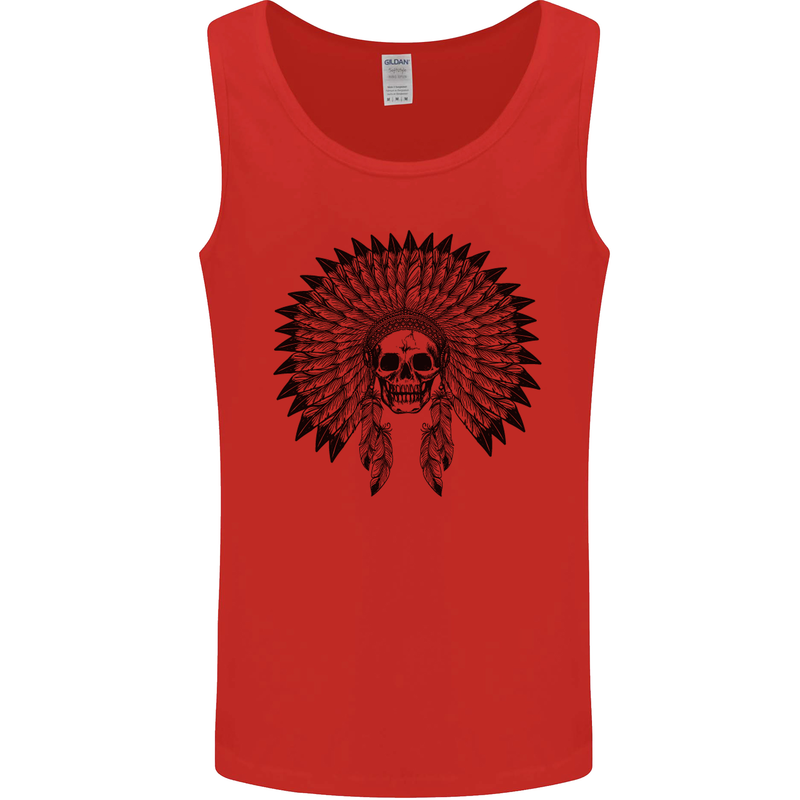 Indian Skull Headdress Biker Motorcycle Mens Vest Tank Top Red