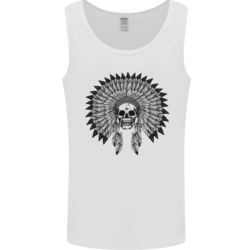 Indian Skull Headdress Biker Motorcycle Mens Vest Tank Top White