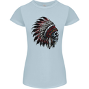 Indian Skull Headdress Biker Motorcycle Womens Petite Cut T-Shirt Light Blue