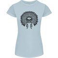 Indian Skull Headdress Biker Motorcycle Womens Petite Cut T-Shirt Light Blue