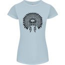Indian Skull Headdress Biker Motorcycle Womens Petite Cut T-Shirt Light Blue