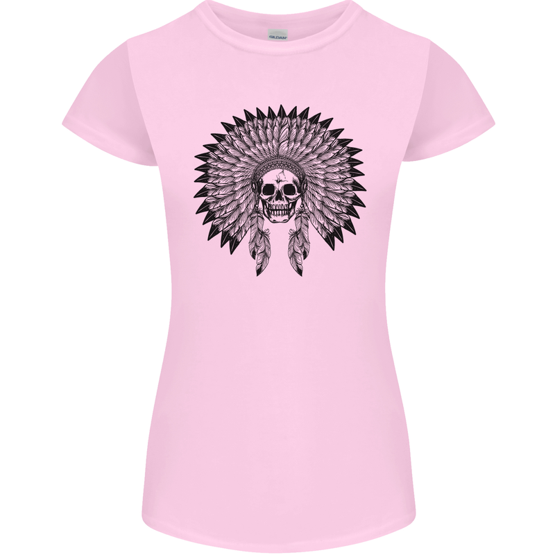 Indian Skull Headdress Biker Motorcycle Womens Petite Cut T-Shirt Light Pink