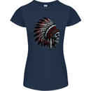 Indian Skull Headdress Biker Motorcycle Womens Petite Cut T-Shirt Navy Blue