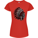 Indian Skull Headdress Biker Motorcycle Womens Petite Cut T-Shirt Red