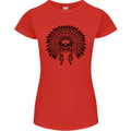 Indian Skull Headdress Biker Motorcycle Womens Petite Cut T-Shirt Red