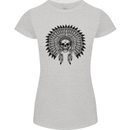 Indian Skull Headdress Biker Motorcycle Womens Petite Cut T-Shirt Sports Grey