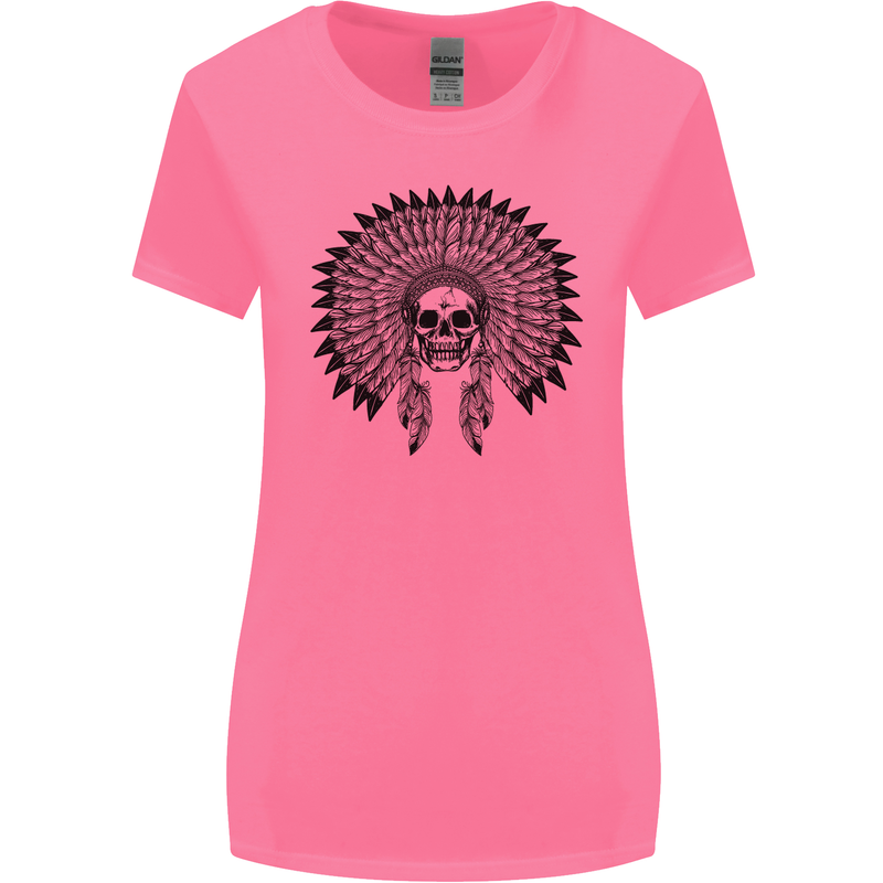 Indian Skull Headdress Biker Motorcycle Womens Wider Cut T-Shirt Azalea