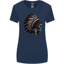 Indian Skull Headdress Biker Motorcycle Womens Wider Cut T-Shirt Navy Blue