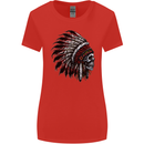 Indian Skull Headdress Biker Motorcycle Womens Wider Cut T-Shirt Red