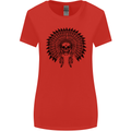 Indian Skull Headdress Biker Motorcycle Womens Wider Cut T-Shirt Red