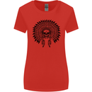 Indian Skull Headdress Biker Motorcycle Womens Wider Cut T-Shirt Red