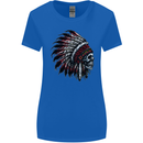 Indian Skull Headdress Biker Motorcycle Womens Wider Cut T-Shirt Royal Blue