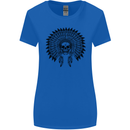 Indian Skull Headdress Biker Motorcycle Womens Wider Cut T-Shirt Royal Blue