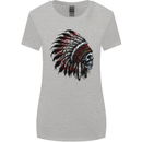 Indian Skull Headdress Biker Motorcycle Womens Wider Cut T-Shirt Sports Grey