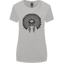 Indian Skull Headdress Biker Motorcycle Womens Wider Cut T-Shirt Sports Grey