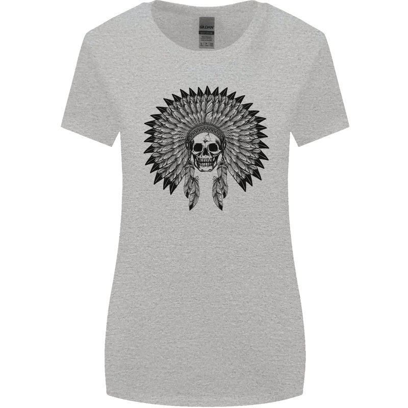 Indian Skull Headdress Biker Motorcycle Womens Wider Cut T-Shirt Sports Grey