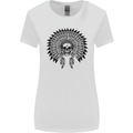 Indian Skull Headdress Biker Motorcycle Womens Wider Cut T-Shirt White