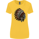 Indian Skull Headdress Biker Motorcycle Womens Wider Cut T-Shirt Yellow
