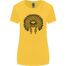 Indian Skull Headdress Biker Motorcycle Womens Wider Cut T-Shirt Yellow