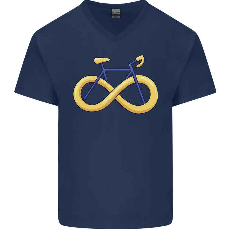 Infinity Bicycle Mens V-Neck Cotton T-Shirt Navy Blue