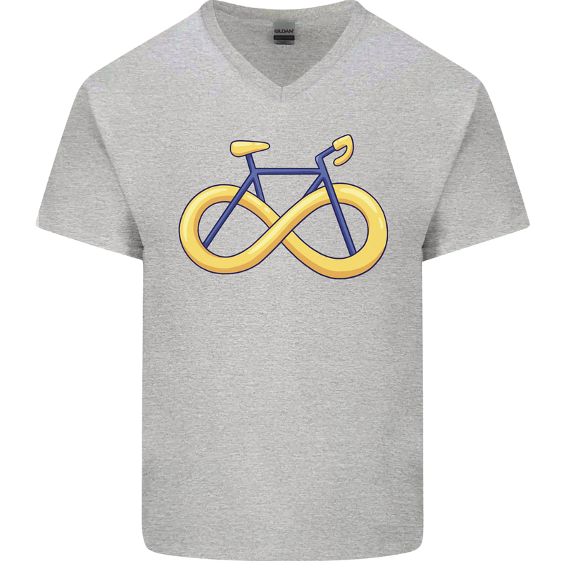 Infinity Bicycle Mens V-Neck Cotton T-Shirt Sports Grey