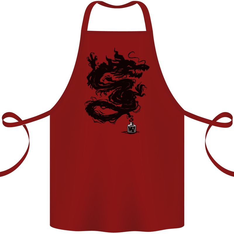 Ink Dragon Tattoo Cotton Apron 100% Organic Maroon