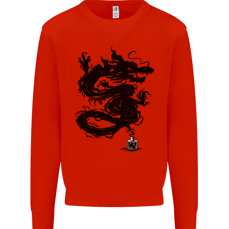 Ink Dragon Tattoo Mens Sweatshirt Jumper Bright Red