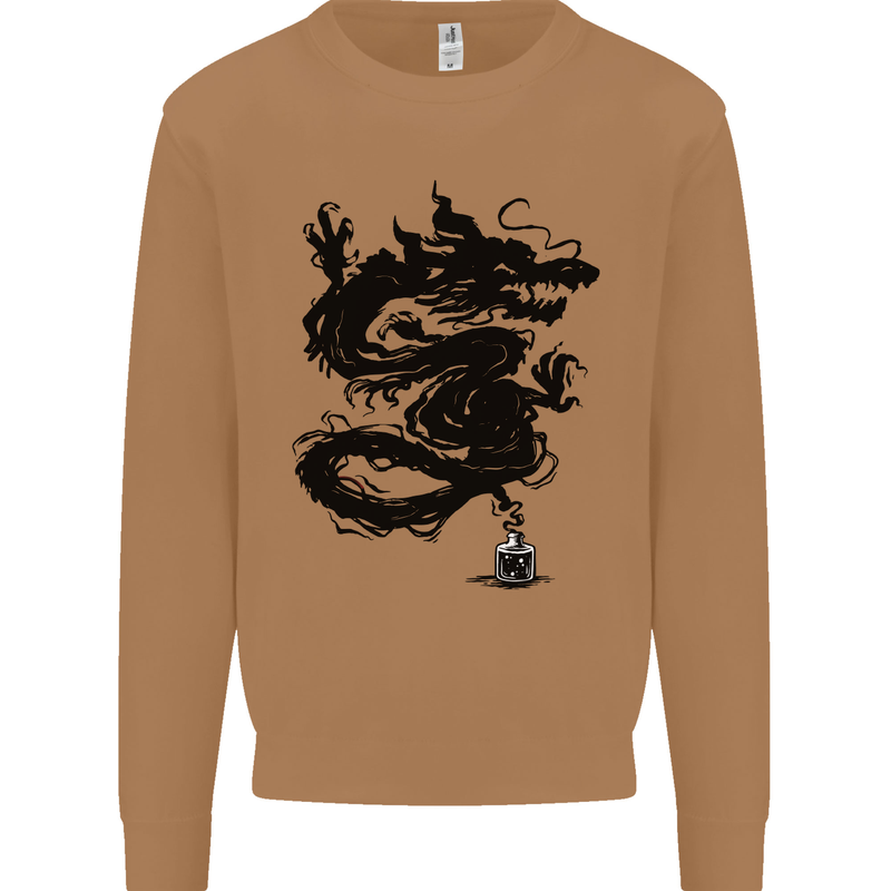 Ink Dragon Tattoo Mens Sweatshirt Jumper Caramel Latte