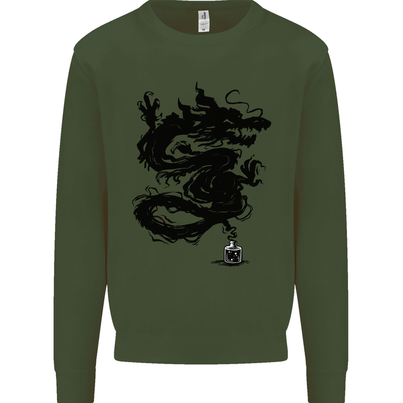 Ink Dragon Tattoo Mens Sweatshirt Jumper Forest Green