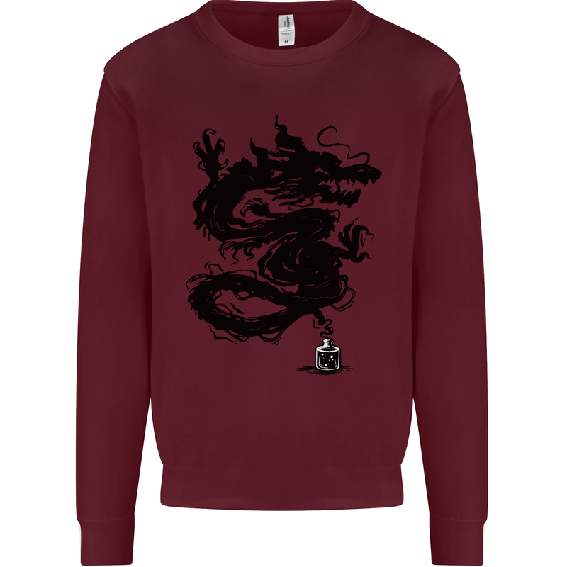 Ink Dragon Tattoo Mens Sweatshirt Jumper Maroon