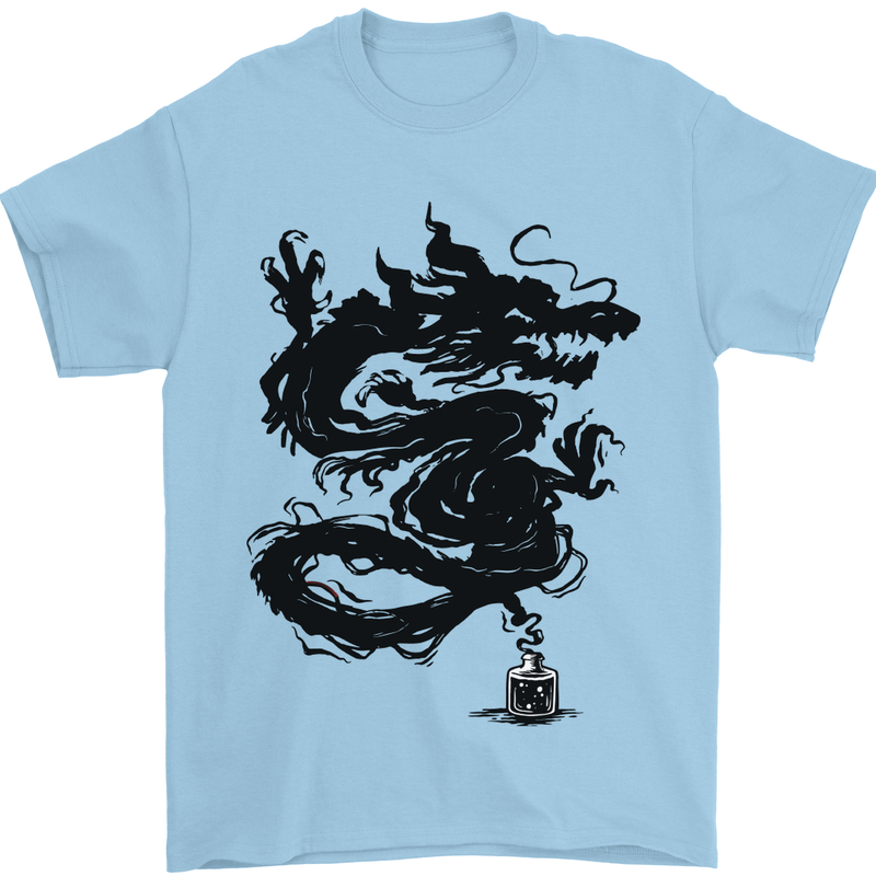 Ink Dragon Tattoo Mens T-Shirt Cotton Gildan Light Blue