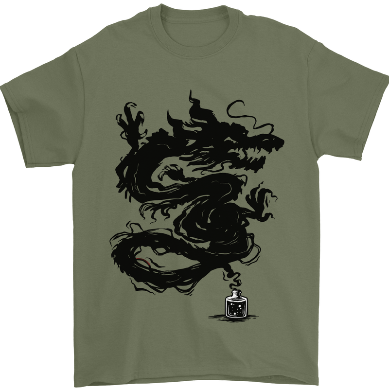 Ink Dragon Tattoo Mens T-Shirt Cotton Gildan Military Green